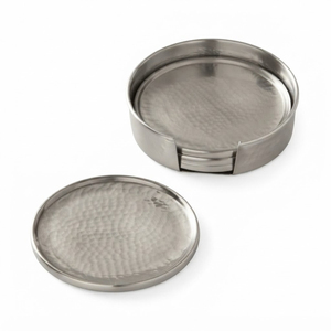 Hammered Metal <b>Coasters</b> Set With Holder <b>Silver</b> Matt Finish Stainless Steel Round Drink <b>Coasters</b> For Restaurant Bar Table Decor - Product Image 1