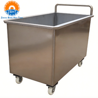 Chariot à viande robuste en acier inoxydable de 500 L avec drain et roues pour l'abattage et la transformation de la viande