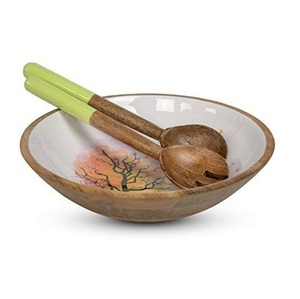 Bol en bois d'acacia au design de luxe tendance, style unique, pour salade ou fruits, avec cuillères - Product Image 5