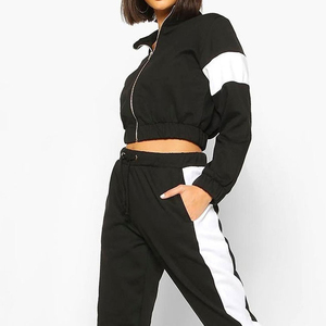 Women 2 Piece <b>Pink</b> Crop <b>Hoodie</b> Jogger Set Fleece Tracksuit High Waist Sweatpants Matching Outfit - Product Image 6