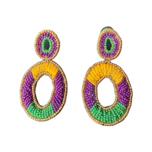 Mardi Gras Beaded Earrings for Women Patriotic Orange White Blue Colour for Wedding or <b>Memorial</b> Day - Product Image 1