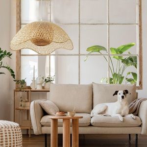Handmade Modern Boho Rattan Bamboo Lampshade Eco-Friendly <b>Remote</b> <b>Control</b> Adjustable Height Energy Saving Floor Lamp - Product Image 5
