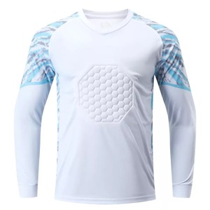 Camiseta de Portero de Fútbol de Manga Larga para Hombre, Cuello en V, Protección Hexagonal Acolchada, Estampado Geométrico, Blanco y Azul, Manga Completa, Corte Regular - Product Image 1