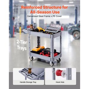 Chariot utilitaire robuste, capacité de 550 lb, chariot de service à 2 niveaux avec roues pivotantes à 360° et 2 freins - Product Image 3