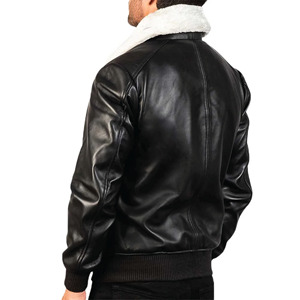 Veste en cuir noir élégante avec col en fourrure blanche, en cuir de mouton de qualité supérieure, chaude et confortable pour l'hiver, vêtement d'extérieur tendance. - Product Image 5