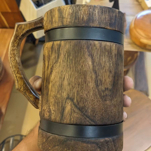 Eco-Friendly Polished Wooden Viking <b>Mug</b> with Hand Carved Engraving and Animal Design-Valentine's Day & Halloween Gift - Product Image 1