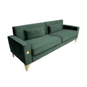 FX P18 RG2(SOFA) Divano di Lusso a 3 Posti in Velluto Verde Smeraldo con Dettagli Dorati, Divano Moderno per Soggiorno con Cuscini Morbidi - Product Image 4