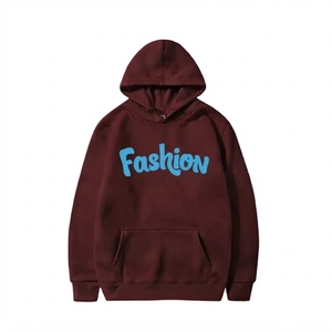 Sudadera con Capucha Color Granate para Hombre, con Estampado Azul a la Moda, Estilo Casual, de Algodón French Terry, con Bolsillo Frontal con Logotipo - Product Image 1