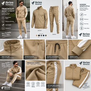 Conjunto Deportivo de Otoño para Hombre, Resistente al Viento, con Cierre de Cordón, Chaqueta con Cuello Alto, Pantalones Jogger con Franja Lateral, Peso Medio - Product Image 4