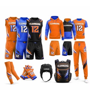 Ensemble d'uniformes de football 7 sur 7 sublimés à compression pour hommes, équipement complet rouge et bleu, 11 pièces, évacuation de l'humidité, toutes saisons, vêtements ajustés - Product Image 4