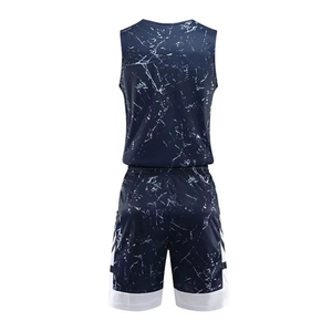 Custom Navy White Marble Basketball Uniform Set Breathable Quick Dry Sublimation Jersey Shorts Team Sportswear - Product Image 2