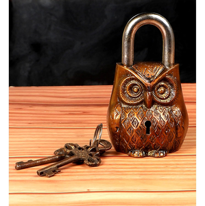Candado de Latón con Forma de Búho Antiguo, Candado Decorativo Vintage con Llaves de Esqueleto, Decoración Rústica Gótica para el Hogar - Product Image 4
