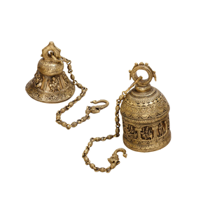 Cloche murale vintage en laiton massif pour jardin extérieur, avec chaîne de suspension, lot de 2 cloches pour aménagement paysager et terrasses - Product Image 3