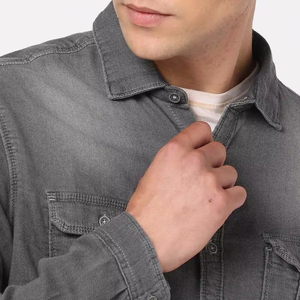 Chemise en jean décontractée personnalisée 100 % coton de haute qualité, respirante et à séchage rapide, design d'usine, best-seller pour hommes - Product Image 5