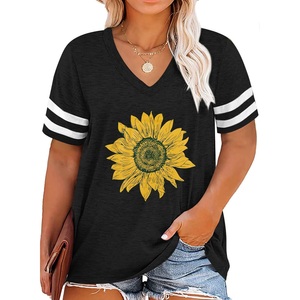 เสื้อยืดคอวีพิมพ์ลายสำหรับผู้หญิง แบรนด์สั่งทำ เนื้อผ้านุ่มสบาย สไตล์ลำลอง แขนครึ่งตัว ยาว ใส่ได้ในช่วงฤดูร้อน ผ้าฝ้าย 100% ไซส์พลัส - Product Image 1