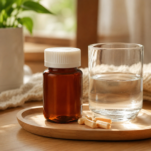 Flacon pharmaceutique en plastique PET rond ambré de 150 ml avec bouchon à vis côtelé pour capsules et comprimés, fabriqué au Vietnam - Product Image 2