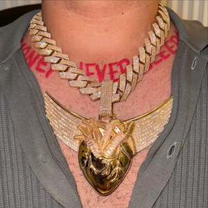 Colgante de Corazón Mecánico con Alas, Piedra de Moissanita Auténtica, Cadena Hip Hop, Chapado en Oro Rosa/Plata, Unisex - Product Image 1