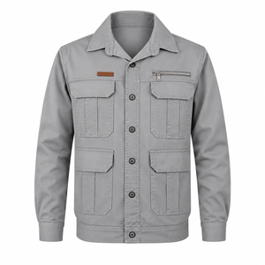 Chaqueta de Trabajo de Manga Larga para Hombre, Gris, de Algodón Transpirable, con Logotipo Personalizado Impreso por Transferencia de Calor, Estilo Moderno - Product Image 1
