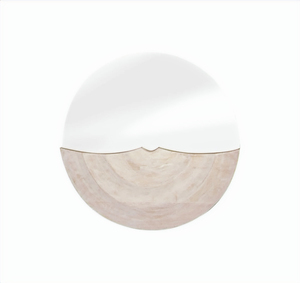 Modern Geometric <b>Round</b> Split Design Wall <b>Mirror</b> - White Resin & Natural Wood - 70cm <b>Bathroom</b> Home Decor - Product Image 3