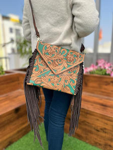 Bolsos con flecos grandes de cuero verde de estilo occidental, superventas, monederos compactos de diseño de alta calidad para mujer, novedad - Product Image 4