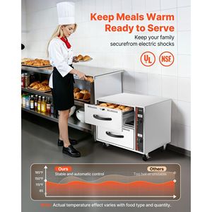 Scaldavivande Elettrico Commerciale a Due Cassetti in Acciaio Inossidabile, Standard 85°F, Armadio Scaldavivande per Attrezzature di Riscaldamento - Product Image 2