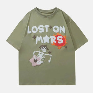 เสื้อยืดคอกลมแขนสั้นสีดำทรงปกติสำหรับผู้ชาย พิมพ์ลายการ์ตูนโครงกระดูก Lost Mars สไตล์ลำลอง ผ้าฝ้ายเจอร์ซีย์แห้งเร็ว - Product Image 3