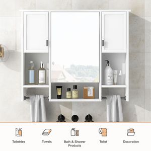 Mobiletto da Bagno Moderno 35 X 28 da Parete con Specchio, Armadietto Portamedicinali e Portasciugamani - Product Image 6