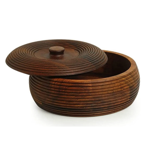 Wooden chapati <b>box</b> for food storage made from <b>strong</b> wood and round shape for carved design lid - Product Image 1