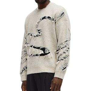 Men's Distressed Knit Sweater Stylish Abstracts Wave pattern Jacquard Crew Neck Pullover Long Sleeve Fashion Knitwear Custom OEM - Product Image 4