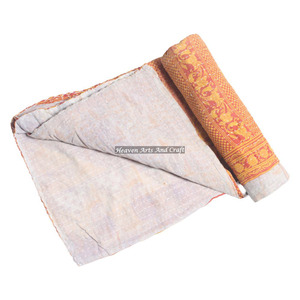 Indian Vintage 100% <b>Handmade</b> Cotton Bedding Blanket Throw Christmas Bedspread <b>Quilt</b> Fine Kantha Indian Reversible Hand Stitched - Product Image 1