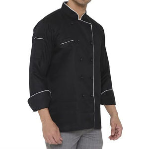 Men's <b>Black</b> Long Sleeve High Visibility with White Trim Cotton Workwear Restaurant Uniform Comfortable Fit - Product Image 3