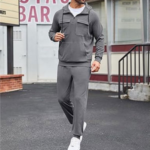 Men's Winter 2-Piece Solid Tracksuit <b>Set</b> Breathable Hoodie Long Sleeve 1/4 Zip Sweatsuit Casual Kangaroo Pouch Pocket Streetwear - Product Image 3