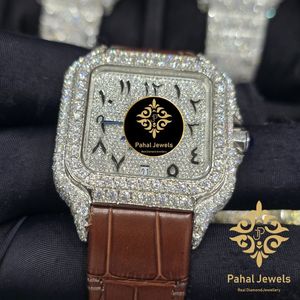 Montre de luxe Pahal Jewels avec moissanite carrée, boîtier en acier inoxydable, bracelet en cuir 20 mm, verre saphir, mouvement mécanique analogique, date - Product Image 2