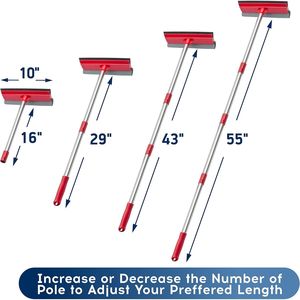 Kit de nettoyage de vitres 2-en-1 avec perches télescopiques de 55 pouces, raclette standard pour portes vitrées et voitures, nettoyeur multi-usages - Product Image 3