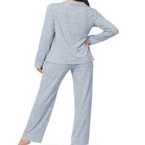 Conjunto de pijama transpirable para mujer, ropa de dormir cómoda con botones y manga larga, traje de dormir de estilo acogedor para mujer - Product Image 3