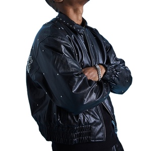 Chaquetas hechas a medida mujeres bombardero chaquetas de cuero con diamantes de imitación señoras de moda al aire libre moto Motocross - Product Image 1