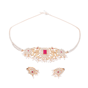 Vintage Pearl Rhinestone High Neck Choker-Stainless Steel Link Chain Necklace for Wedding - Product Image 3