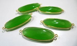 Calcedoine verte en forme de briolette ovale facettée, taille 15x36mm, connecteur à double boucle - Product Image 2
