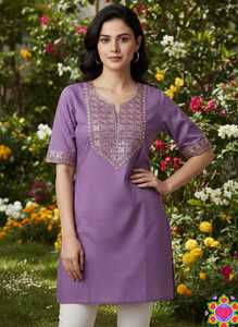 Colección de Kurtis Cortos de Algodón Sulb con Bordado Multicolor, Ropa Étnica India, Túnica a Precio Bajo - Product Image 3