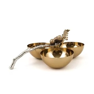 Bol de service de haute qualité en acier inoxydable blanc avec poignée en forme de branche de fleur, plat à fruits rond et profond pour la table à manger, service décoratif - Product Image 4
