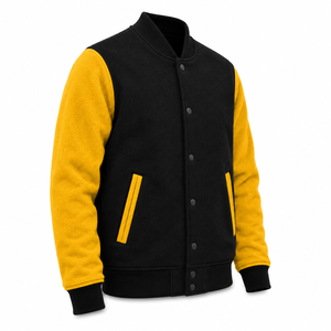 Custom Logo <b>Mens</b> Varsity <b>Jacket</b> Button Up Fleece <b>Baseball</b> Bomber Coat Contrast Sleeves Ribbed Hem Custom Blank Varsity <b>Jacket</b> - Product Image 3