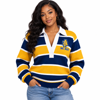 Pull-over en tricot rayé personnalisé pour l'université NC A&T, à manches longues, style rugby universitaire, brodé, vente en gros