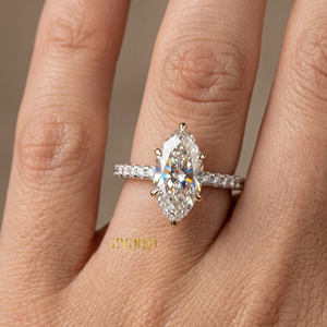 Bague de fiançailles taille marquise en argent 925, bague solitaire avec bande pavée de diamants, bague de promesse pour femme - Product Image 6