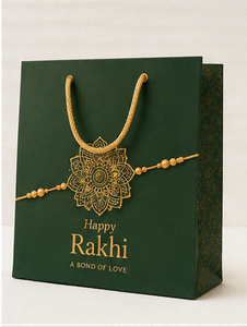Bolsa de Regalo Ecológica de Papel Blanco Happy Rakhi con Asas Doradas, Diseño Clásico, Hecha a Mano, con Base Cuadrada y Refuerzo para Regalos y Manualidades - Product Image 4