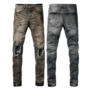 Jean en denim tissé extensible imprimé pour homme avec broderie, coupe crayon déchirée, idéal printemps/automne/hiver - Product Image 5