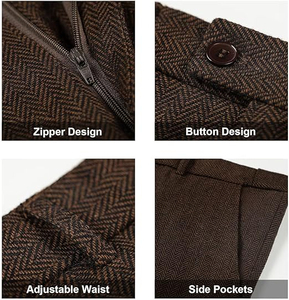 Costume trois pièces en coton marron pour homme, style britannique, formel, croisé, col à revers, plissé, infroissable, haute qualité - Product Image 3