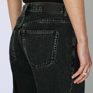 Jean baggy vintage pour homme, coupe droite, en denim de coton, effet usé, logo brodé, grandes tailles, noir - Product Image 6