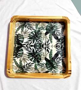 Bandeja Rectangular de Madera para Servir, Diseño Floral Turquesa, Estilo Moderno y Lujoso, Almacenamiento para Escritorio, Apta para Lavavajillas, Fácil de Limpiar - Product Image 5