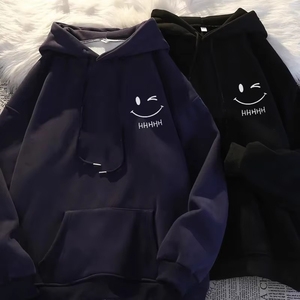 Sweat à capuche pour femmes, motif visage souriant, drôle et tendance, pour couple, style américain, épais et ample, personnalisable avec logo - Product Image 2