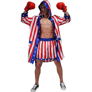 Costume de boxe en satin pour homme avec drapeau américain, comprenant une robe, des gants de boxe, un collier de champion et un short - Product Image 5